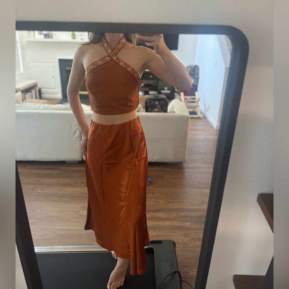 Silk blend midi skirt